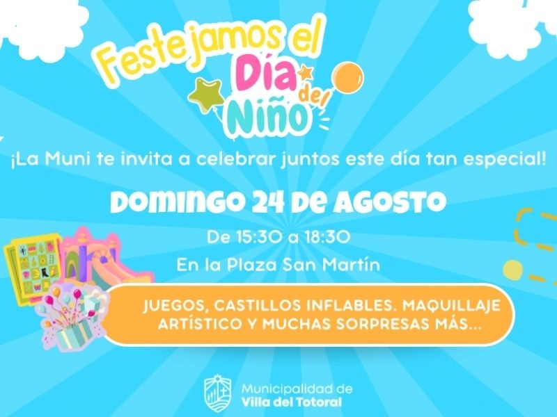 Villa del Totoral se prepara para celebrar el Día del Niño con una gran fiesta en la Plaza San Martín