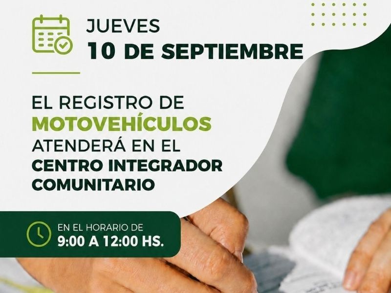 El Registro de Motovehículos brindará atención en Villa del Totoral