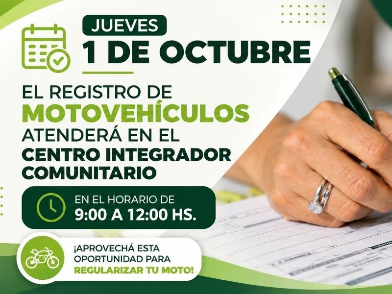 El Registro de Motovehículos atenderá nuevamente en Villa del Totoral